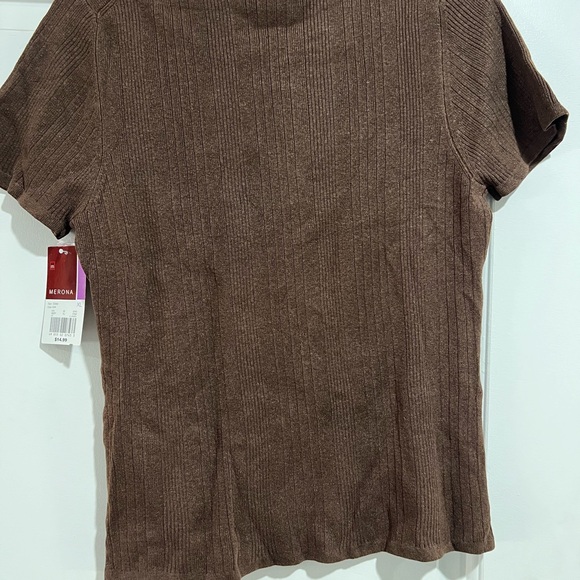 Brown Ribbed Women's Top - Picture 3 of 4